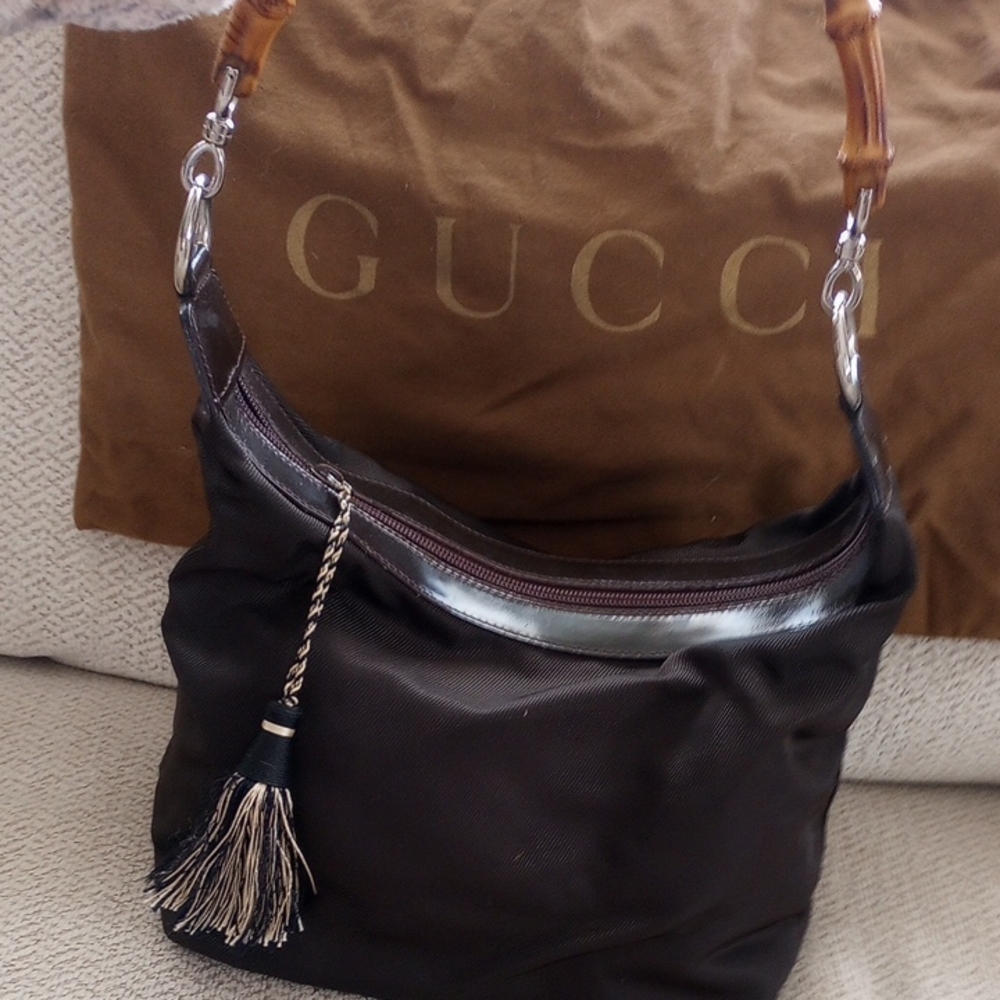 Gucci Dark Brown Leather Hobo Bag with Bamboo Handle